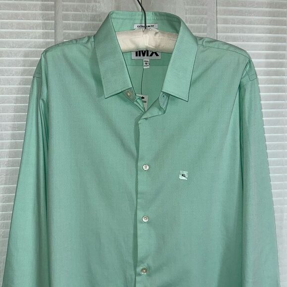 EXPRESS XL Mint Green Slim Fit Textured Cotton Men’s Long Sleeve Dress Shirt - Picture 2 of 11